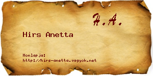Hirs Anetta névjegykártya
